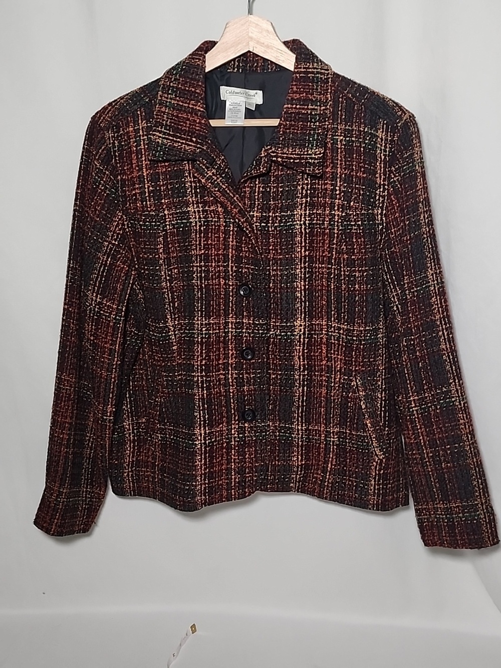 Coldwater Creek Women's Multicolor Plaid Jacket - Brown, Orange & Green Accents